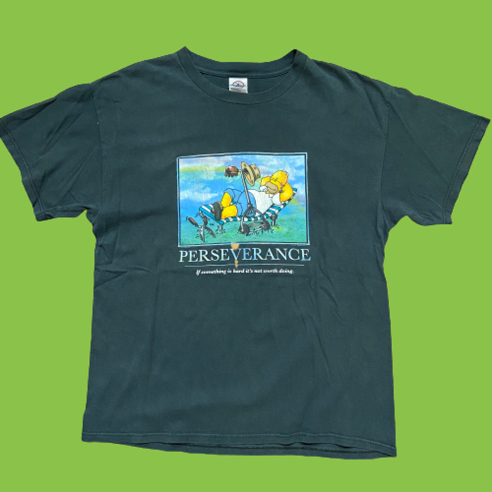 The Simpsons Perseverance Homer 2003 Hunter Green T-Shirt Men's Size Large